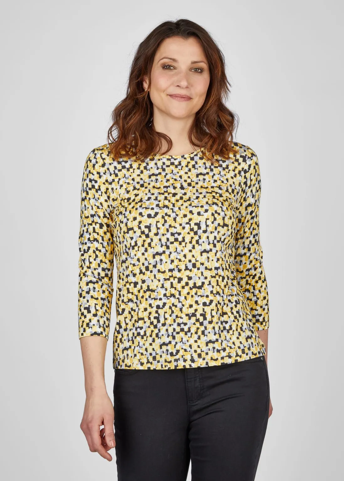 121363- Round-neck Yellow Print Top- Rabe