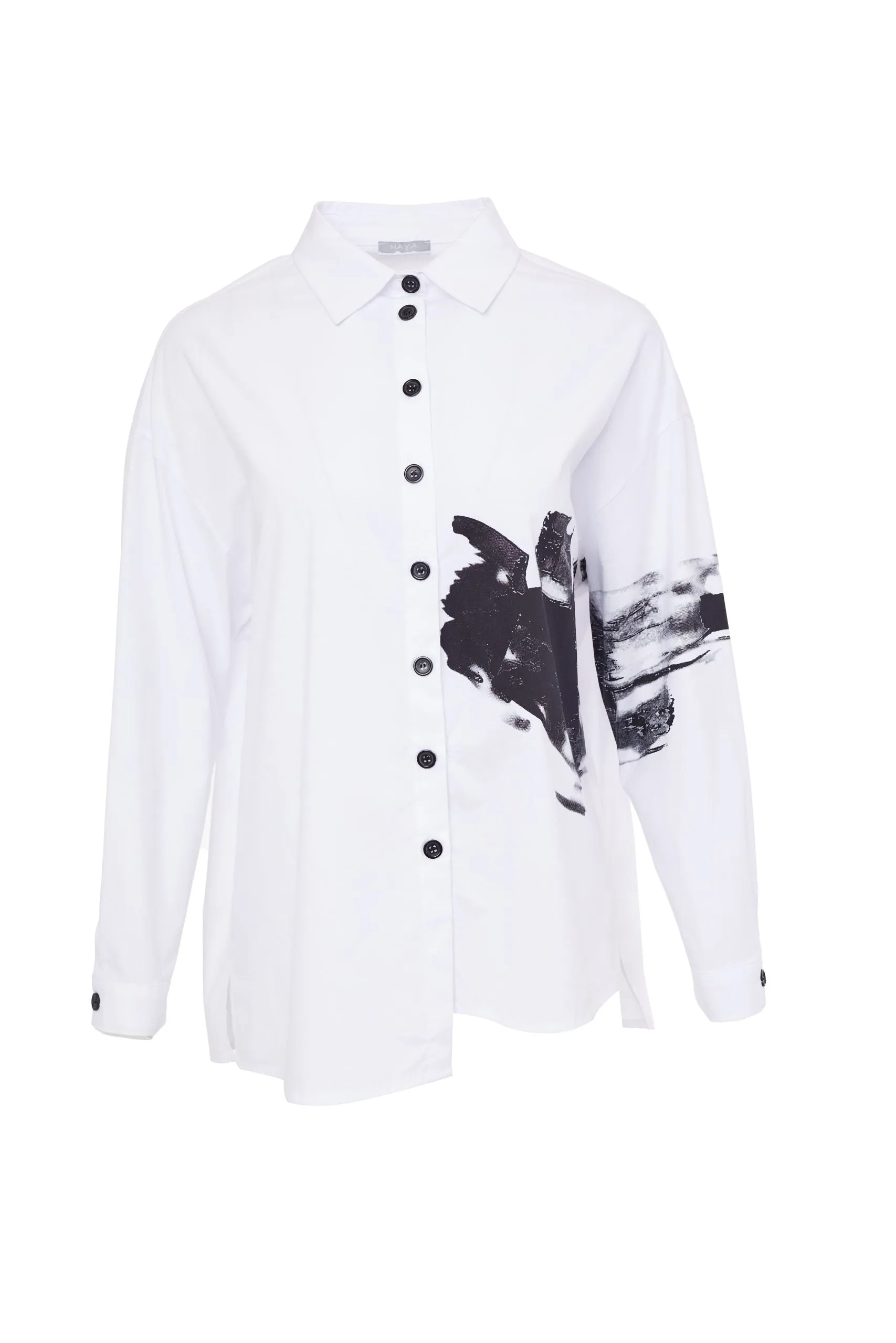 284- Naya Cotton Placement Print Shirt- White & Black