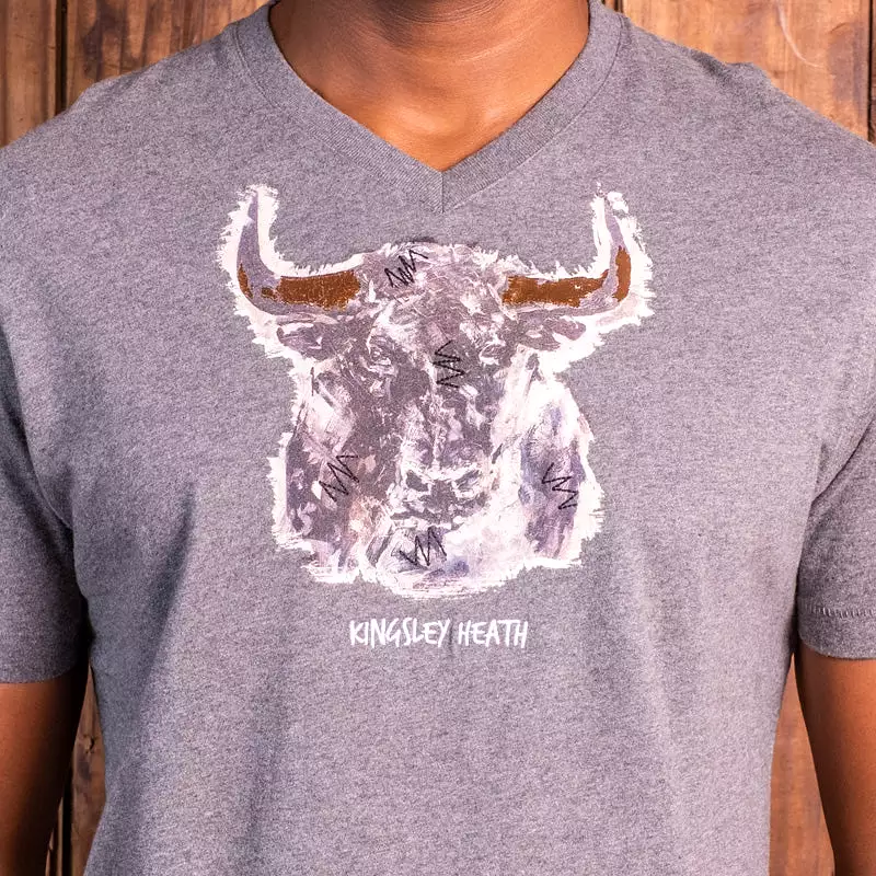 Abstract Charging Bull V-Neck Tee Jackal