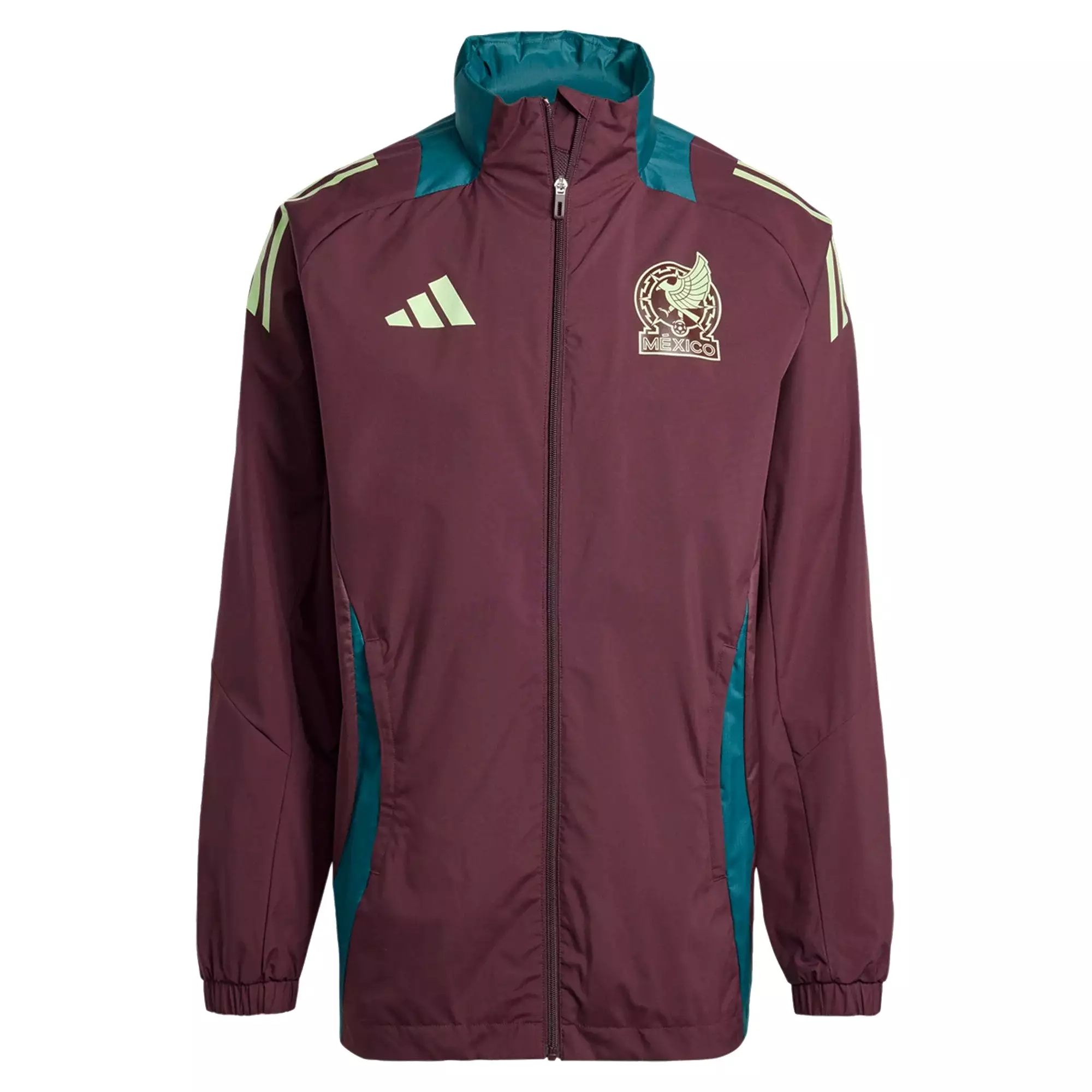 adidas Men's Mexico 2024 All Weather Raglan Hoodie Full-Zip Jacket Dark Burgundy