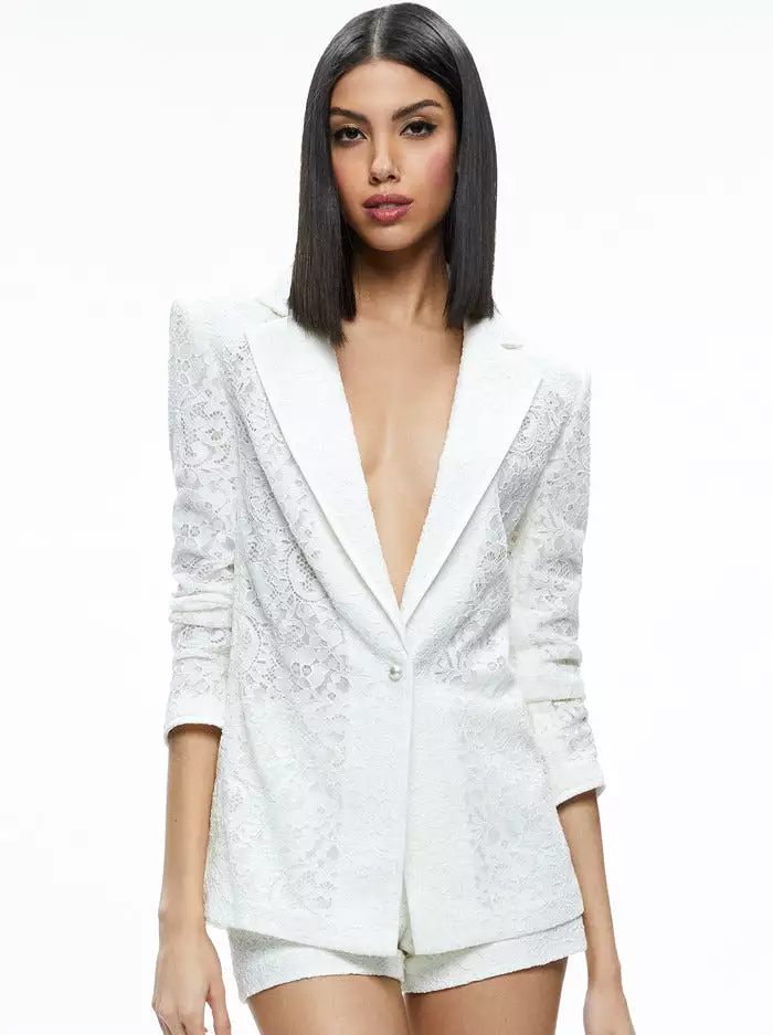 Alice + Olivia - Judith Sheer Lace Blazer - Off White