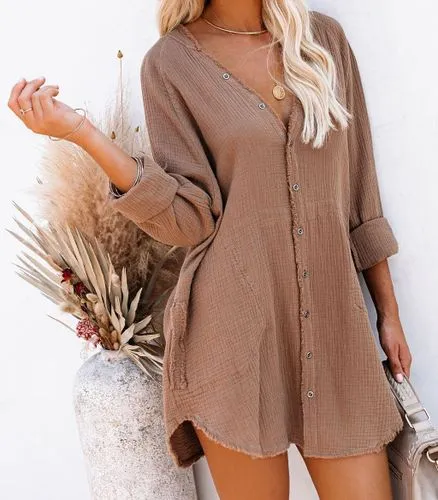 Autumn And Winter Europe And The United States  New Fashion Loose Long Coat Women's Casual Solid Color Base Shirt