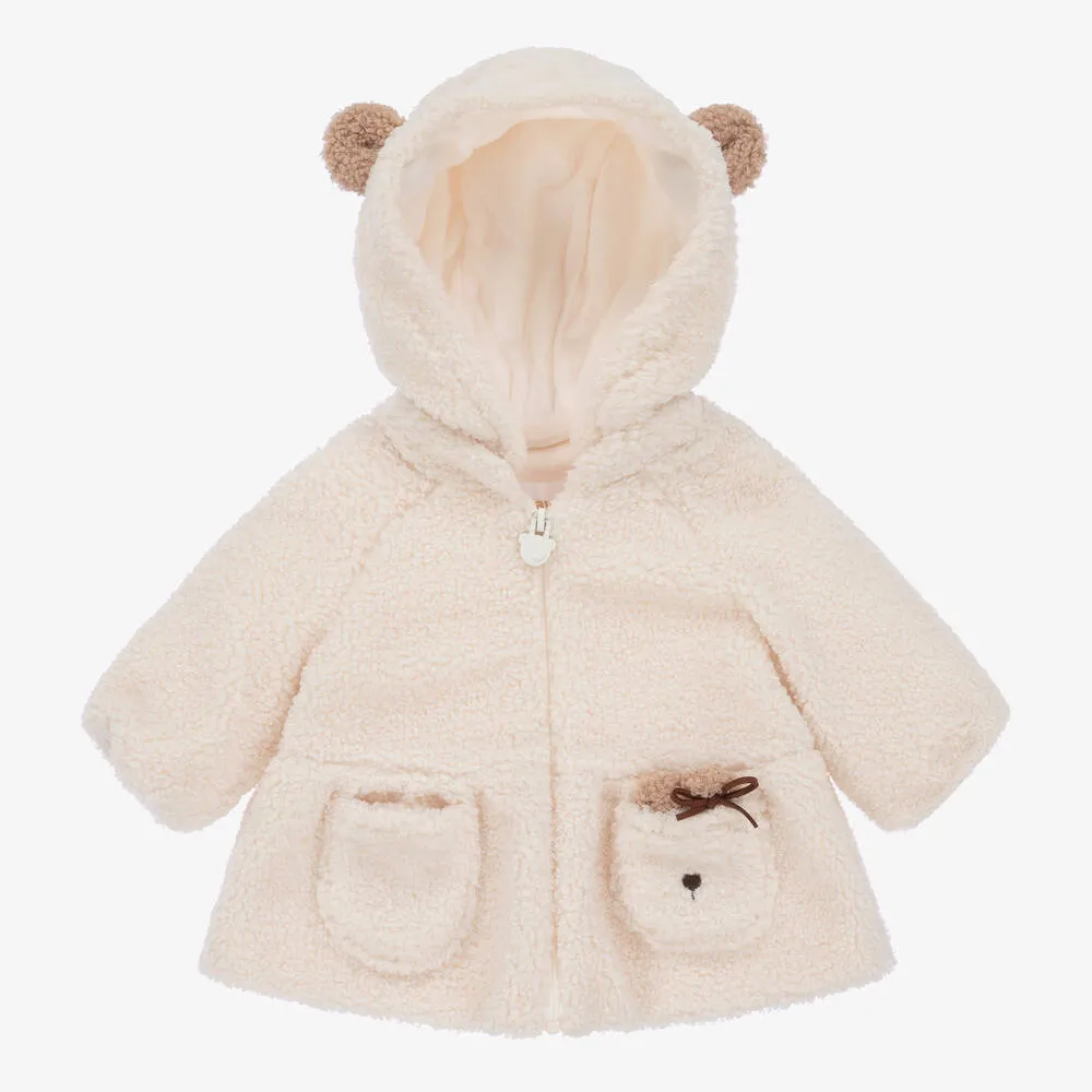 Baby Girls Ivory Teddy Fleece Bear Coat