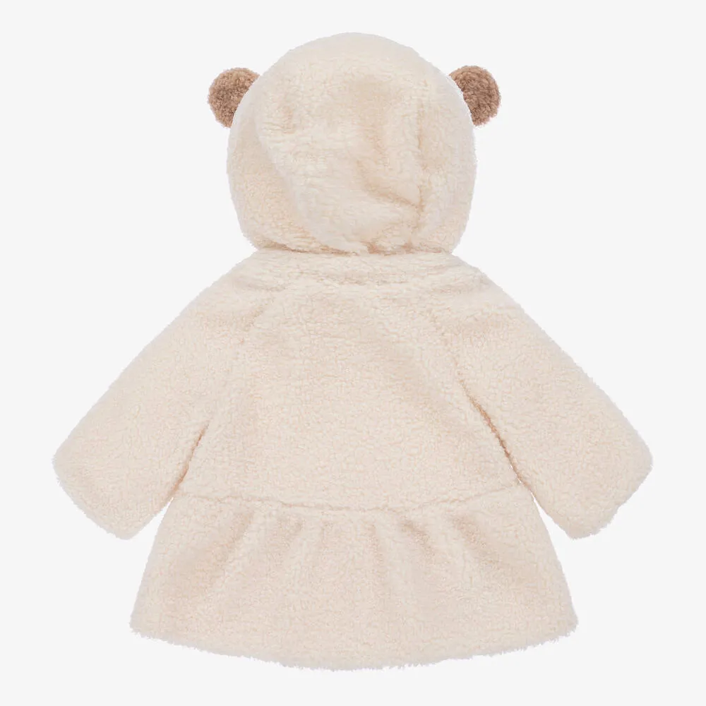 Baby Girls Ivory Teddy Fleece Bear Coat