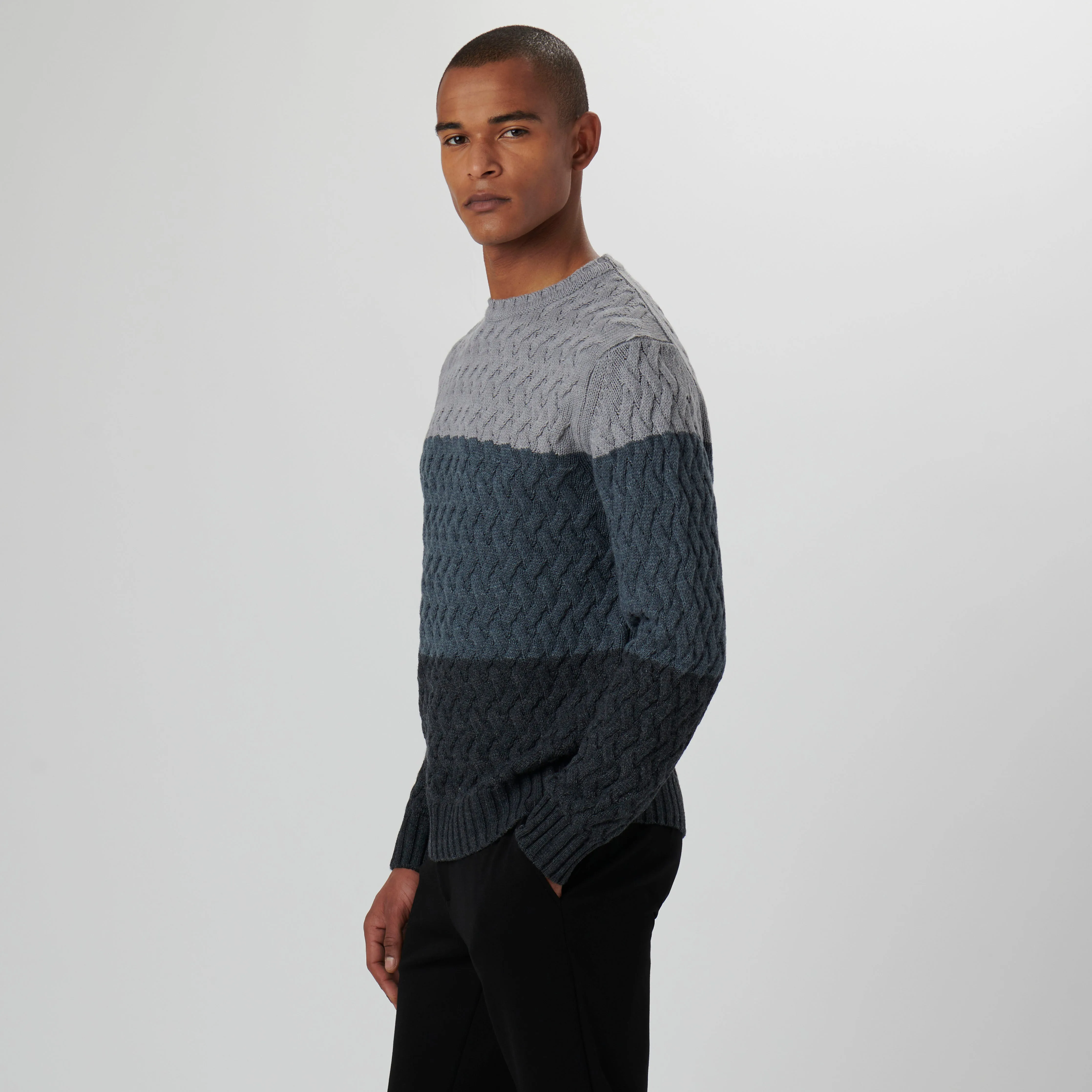 Basketweave Stitch Crew Neck Sweater