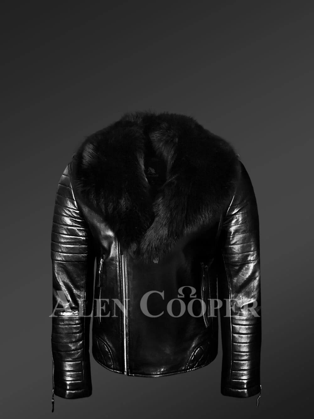 Biker Leather Fur Jacket with Glamorizing & Utilitarian Features