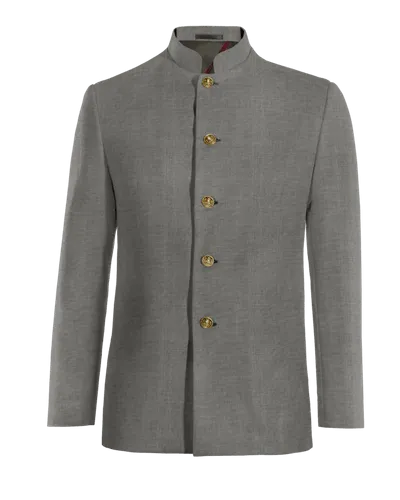  Blazer cuello chino sin forro gris de Lana Merino super 100s