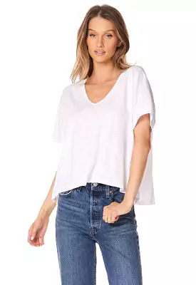 Bobi -V-Neck Boxy Dolman Tee White