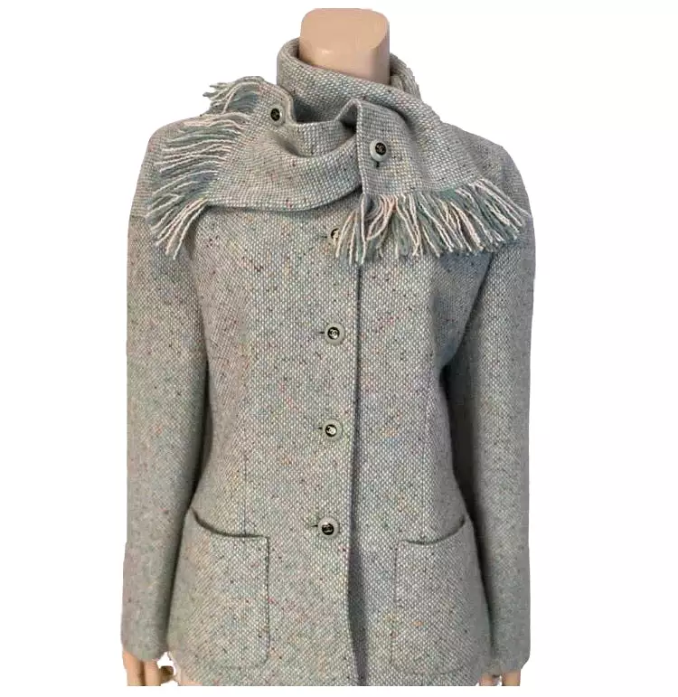 Chanel Pastel Green Wool Tweed Jacket with removable Scarf US 4/6/8