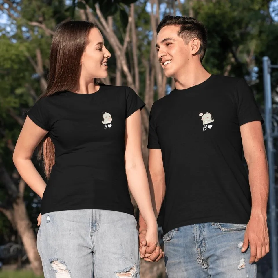 Custom Initial Dino T-Shirt For Couples A