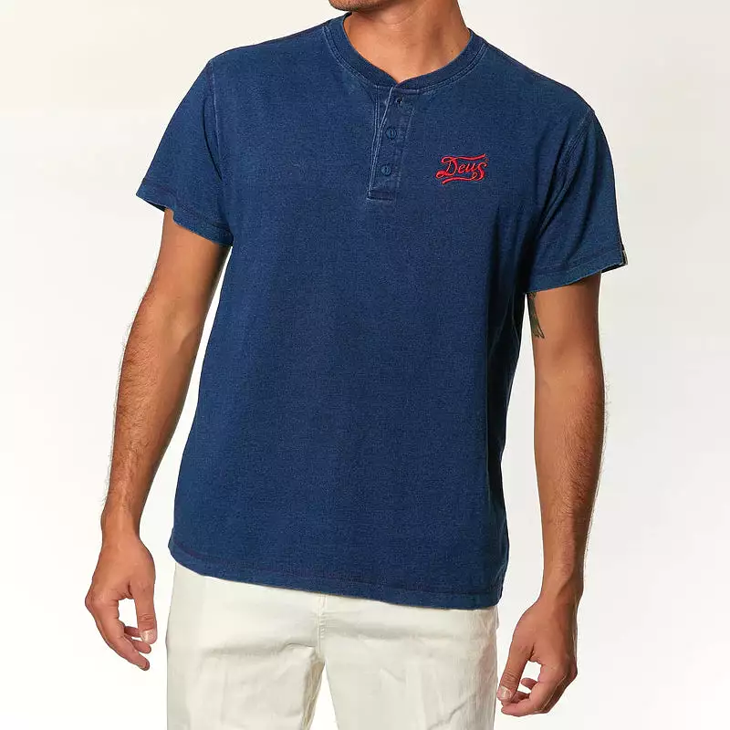 DEUS T-SHIRT FLAG INDIGO HENLEY NAVY