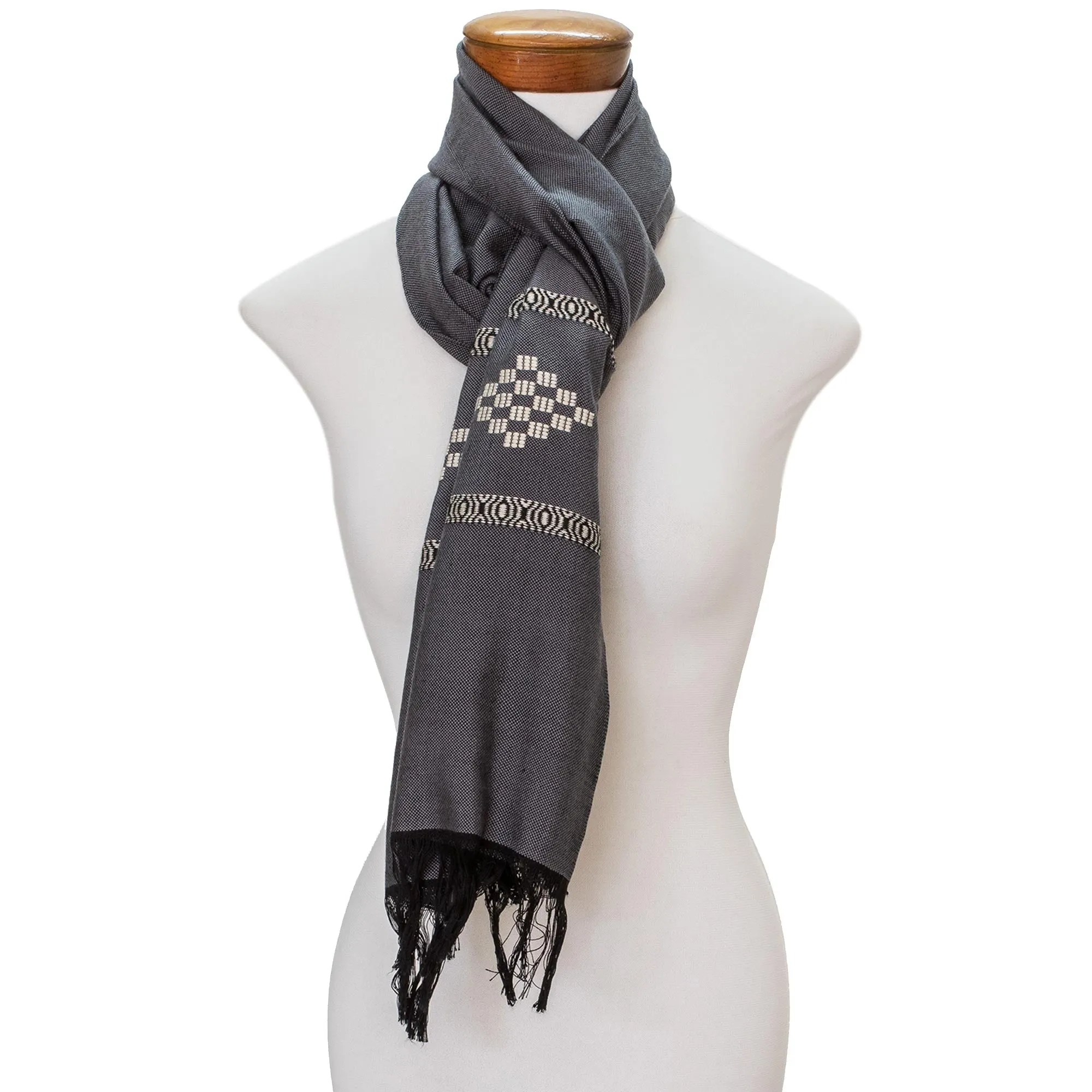 Diamond Diva in Grey Grey Cotton Blend Scarf with Warm White Diamond Motif