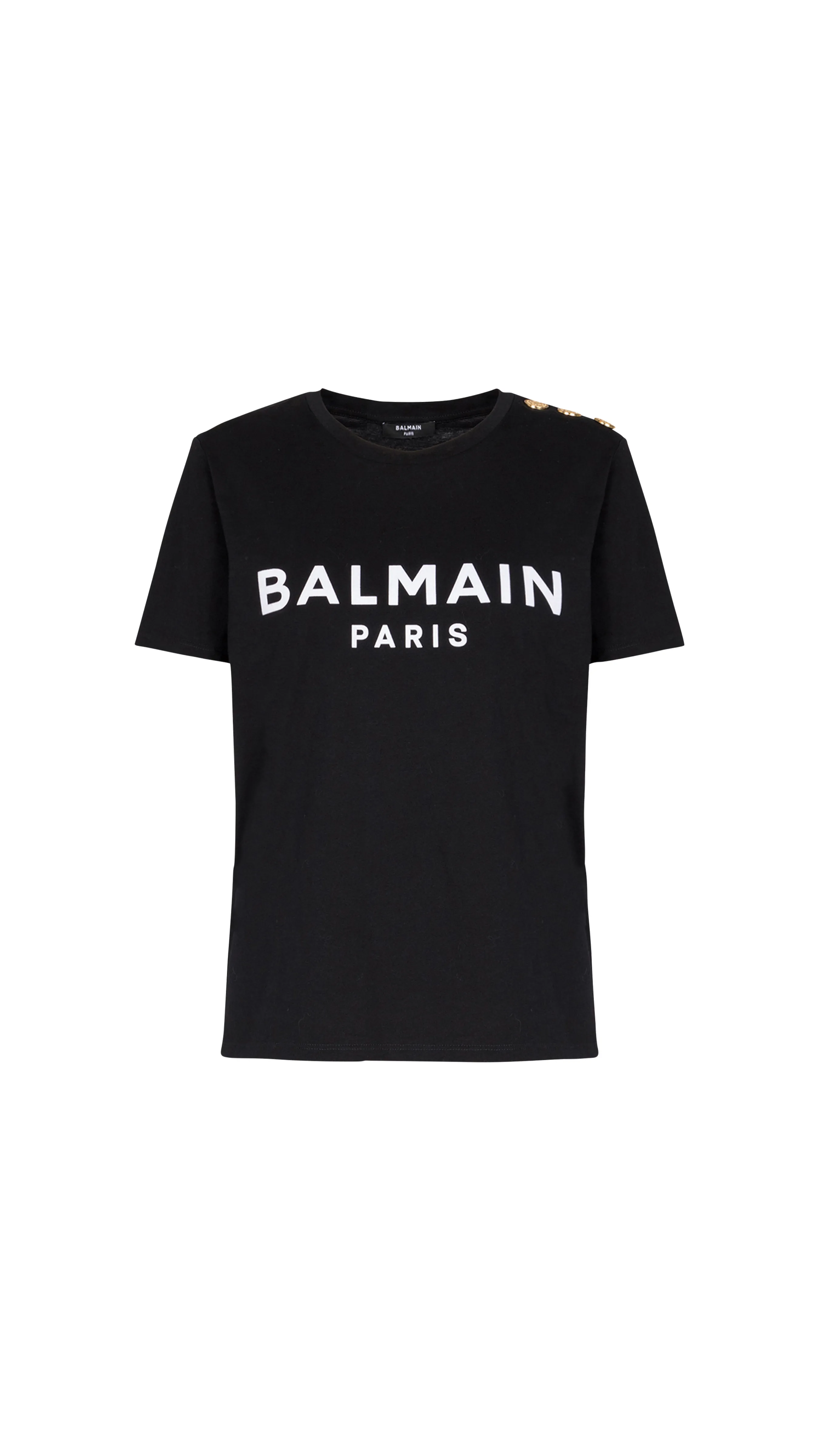 Eco-Responsible Cotton T-Shirt With Balmain Logo Print - Black