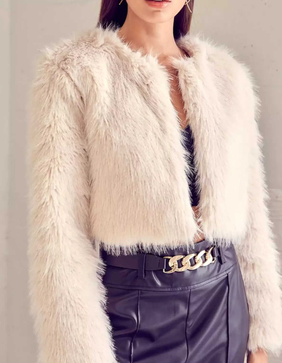 Fluffy fur short jacket - cream