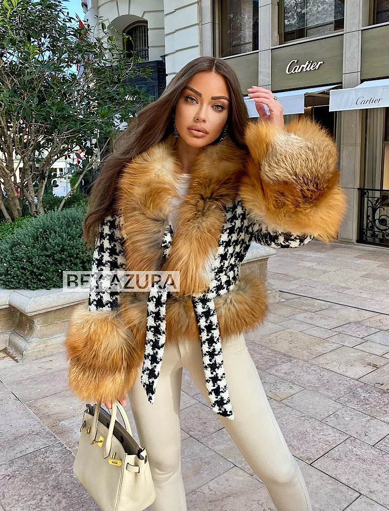 Fox Fur Trim Belted Wool Jacket