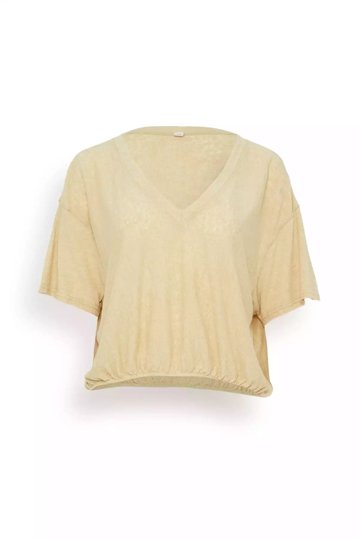 Gathered Hem V-Neck Tee in Khaki