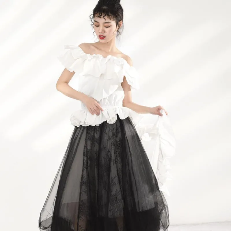 Hayami Off Shoulder Ruffle Long Back Shirt