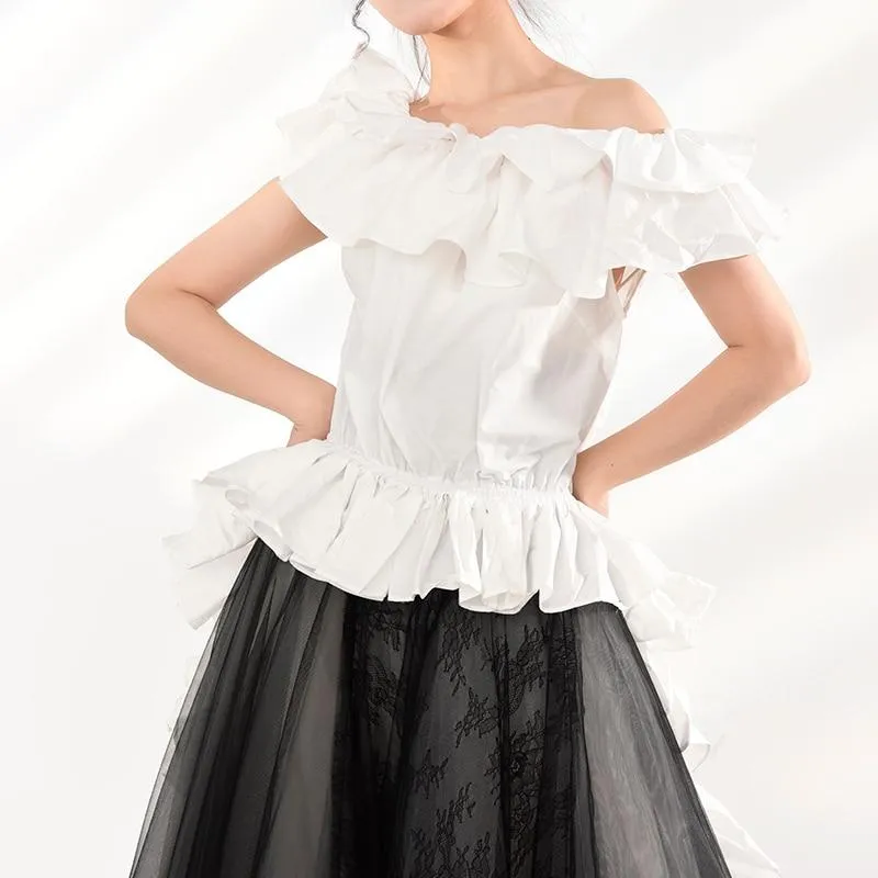 Hayami Off Shoulder Ruffle Long Back Shirt