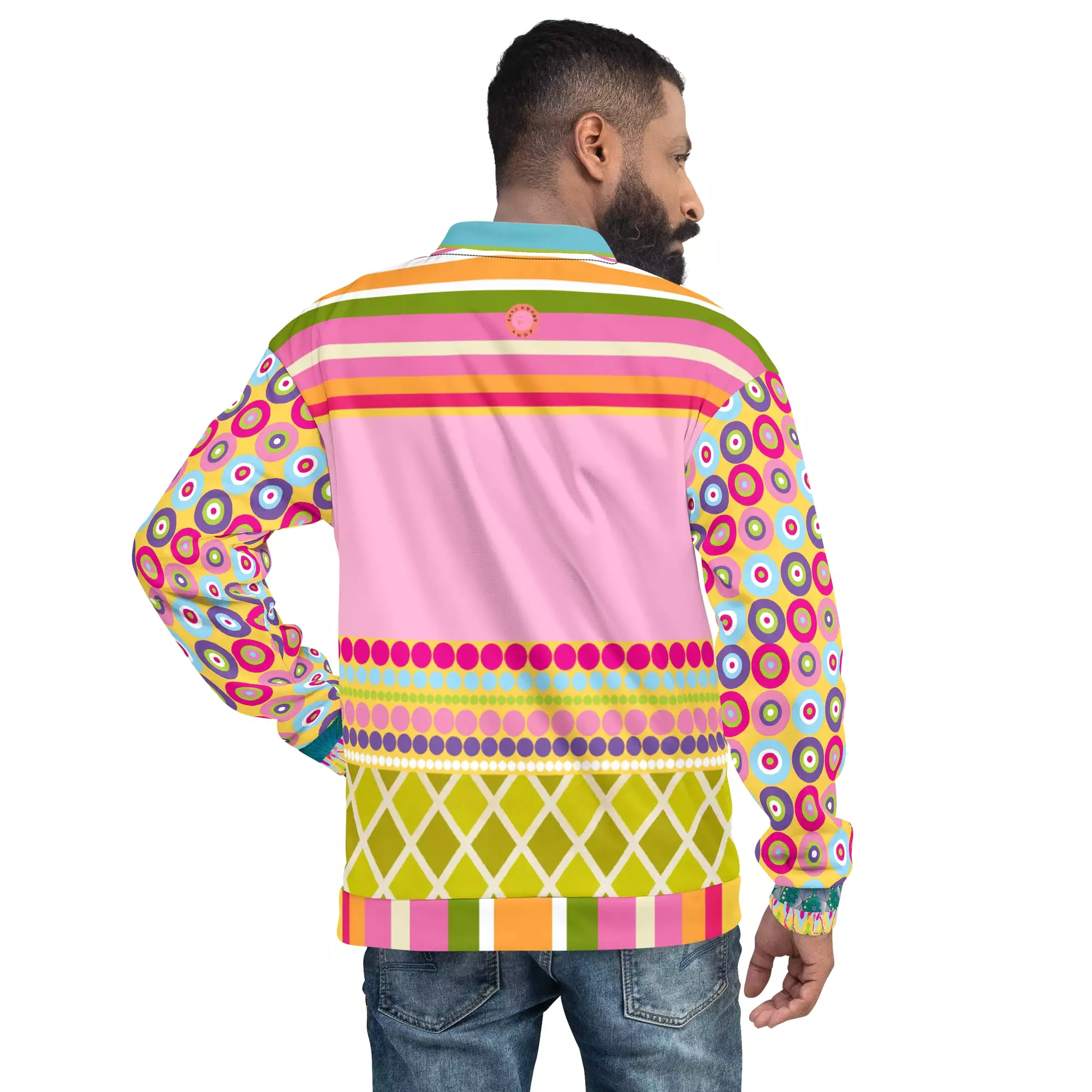 Hello Janis! Pink Patchwork Unisex Bomber Jacket