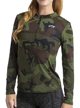 HYPRTECH BAMBOO Hexacamo Olive Camouflage 1/2 Zip Long Sleeve by WSI Made in USA 704WLBS