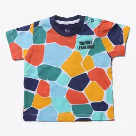 Infant Boys Cotton Terry Round Neck T-Shirt Color Mosaic-White