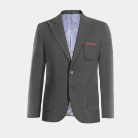 Iron grey super 100s Pure wool peak lapel Jacket with handkerchief