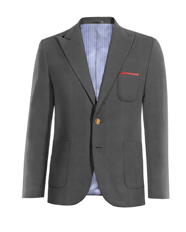 Iron grey super 100s Pure wool peak lapel Jacket with handkerchief