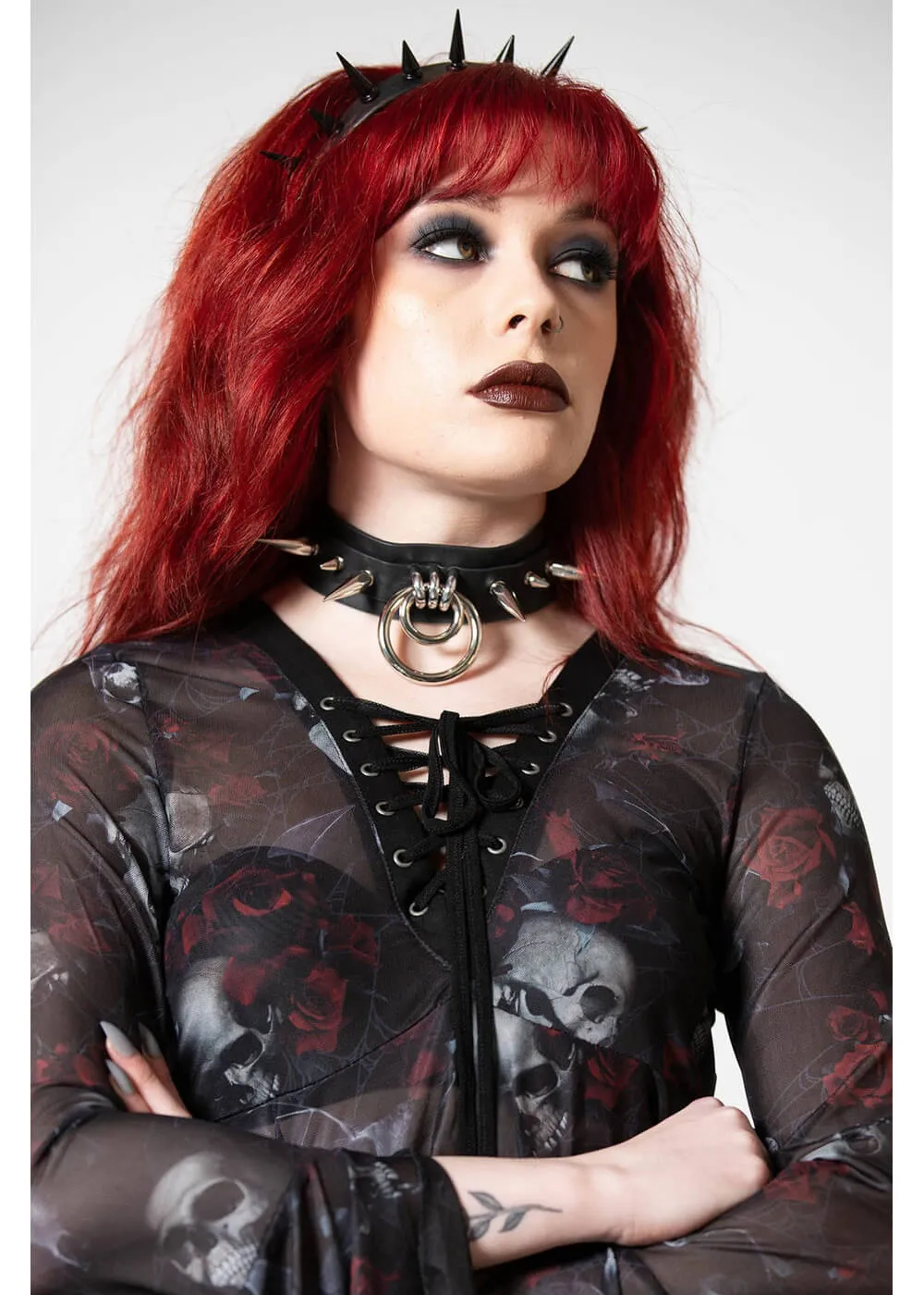 Killstar Wicked Rose Mesh Blouse Black