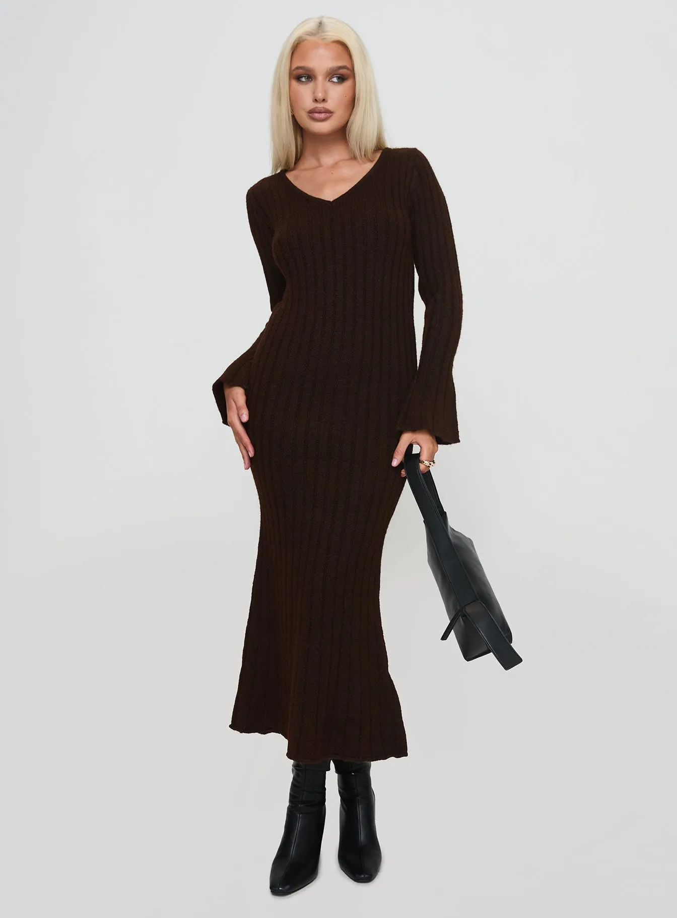 Larne Long Sleeve Maxi Dress Chocolate