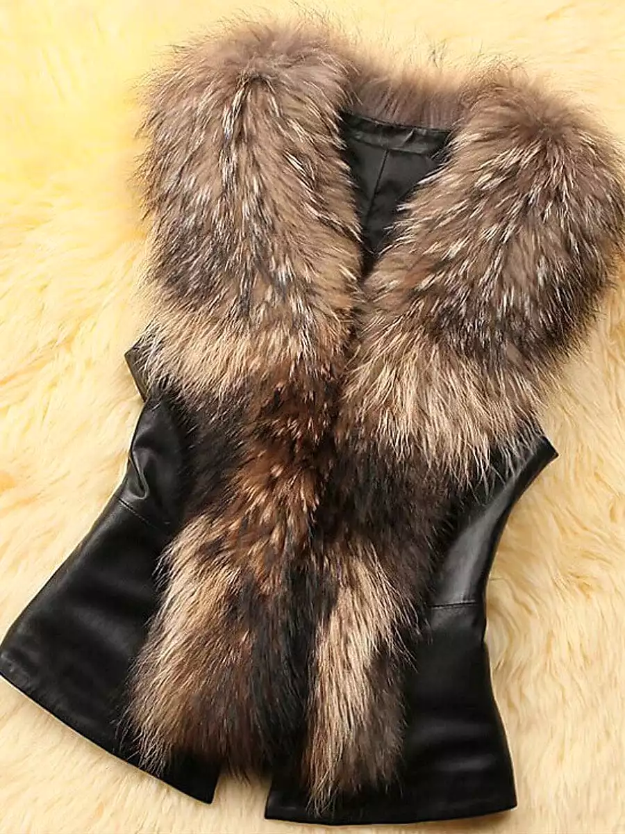 Luxurious Faux Leather Jacket Vest with Faux Fur Collar