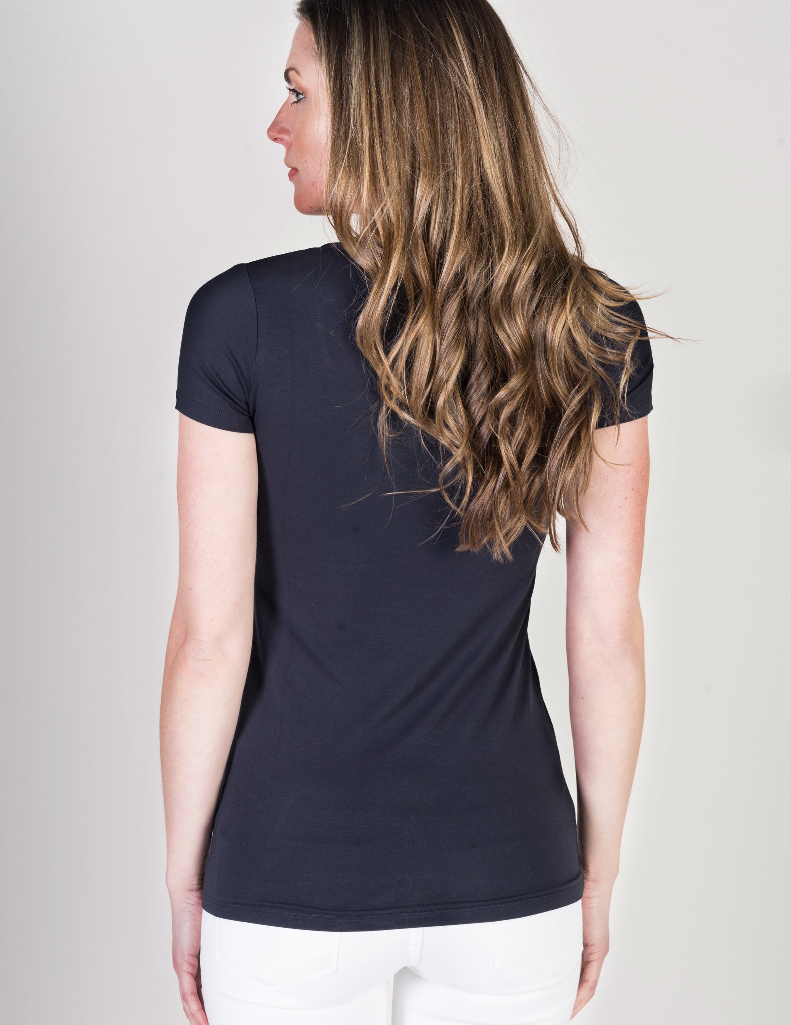 Majestic Short Sleeve V-Neck Tee in Marine/navy