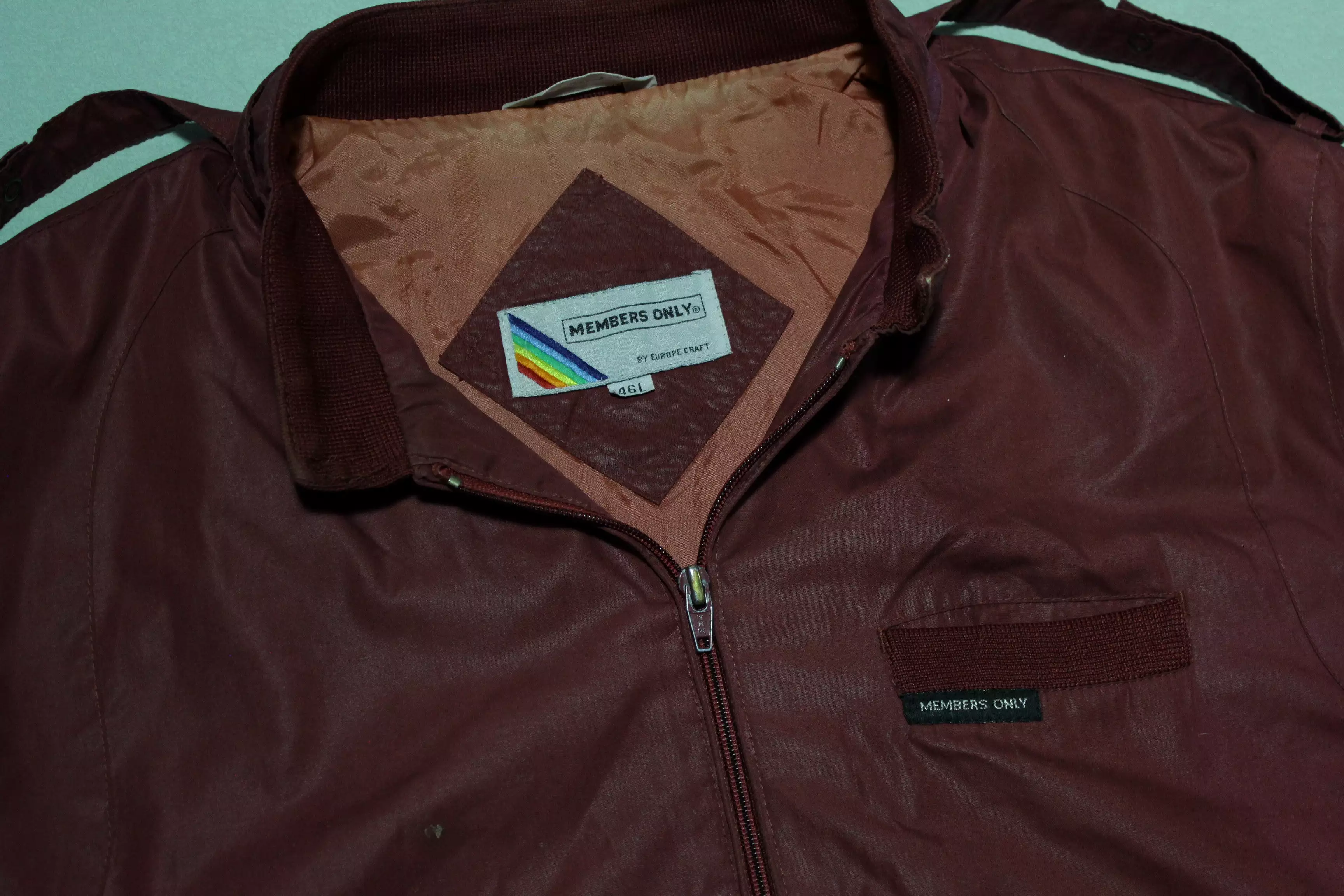 Members Only Vintage 80's Europe Craft Rainbow Tag Jacket Maroon