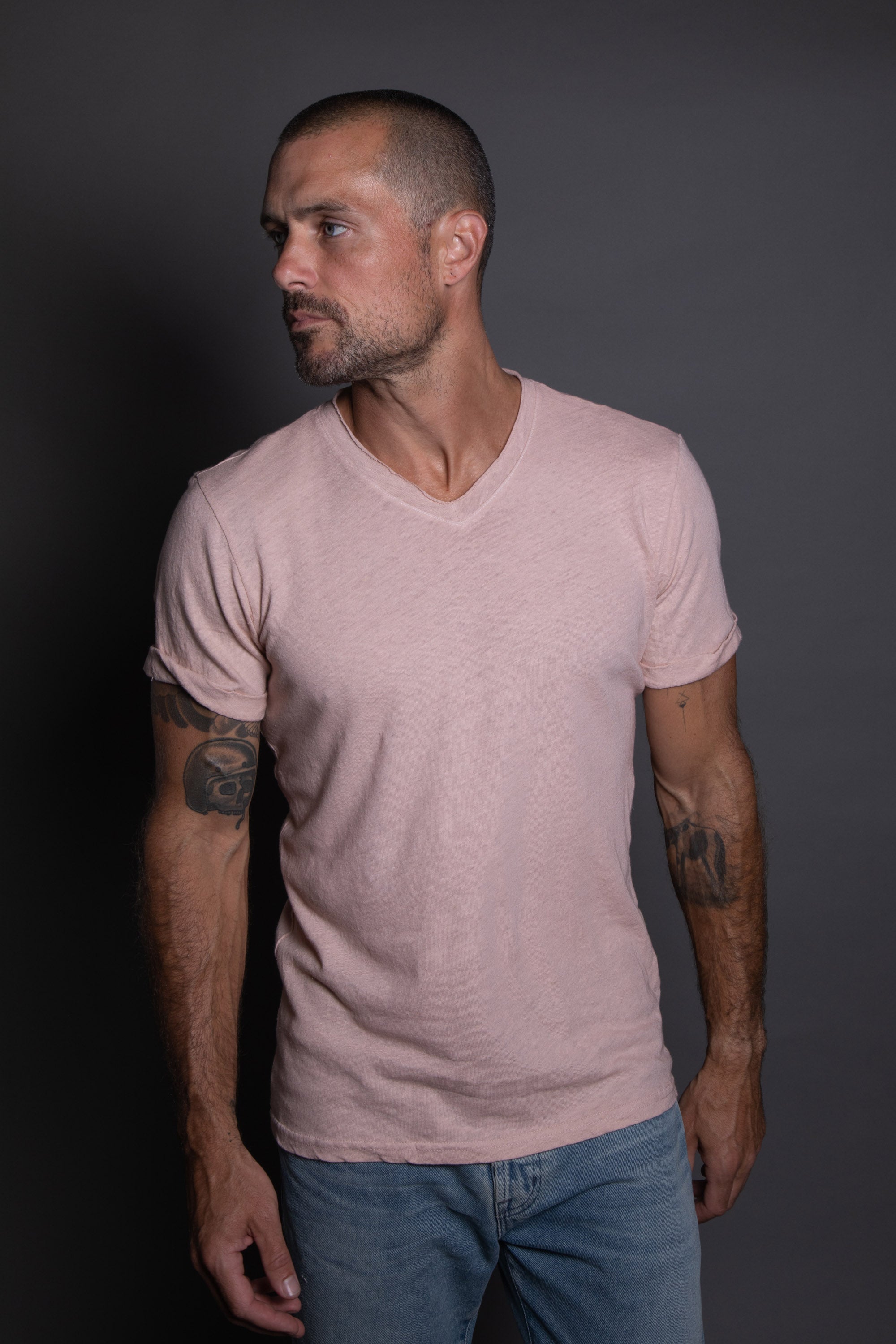 Men's Cotton Linen V-Neck Tee