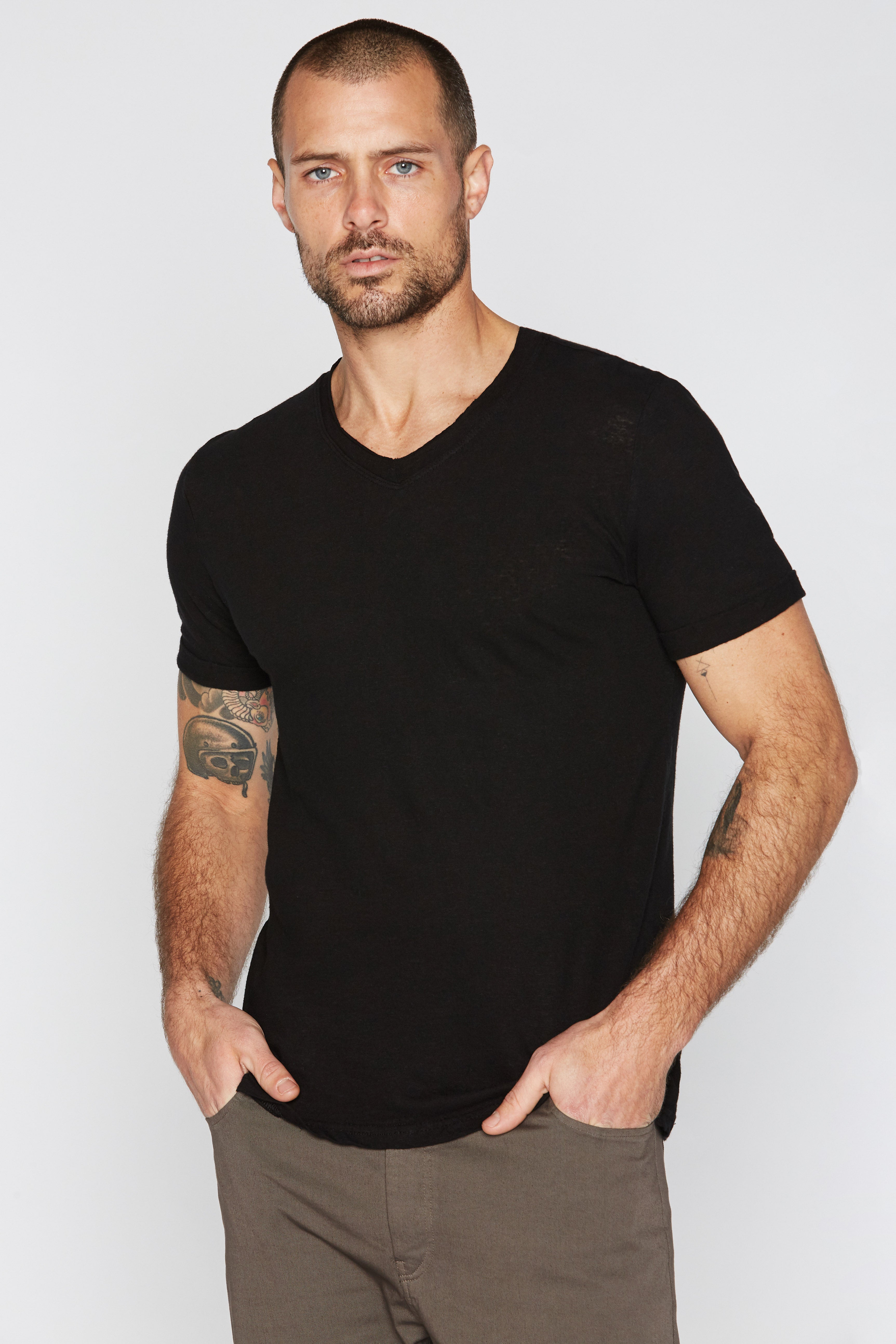 Men's Cotton Linen V-Neck Tee