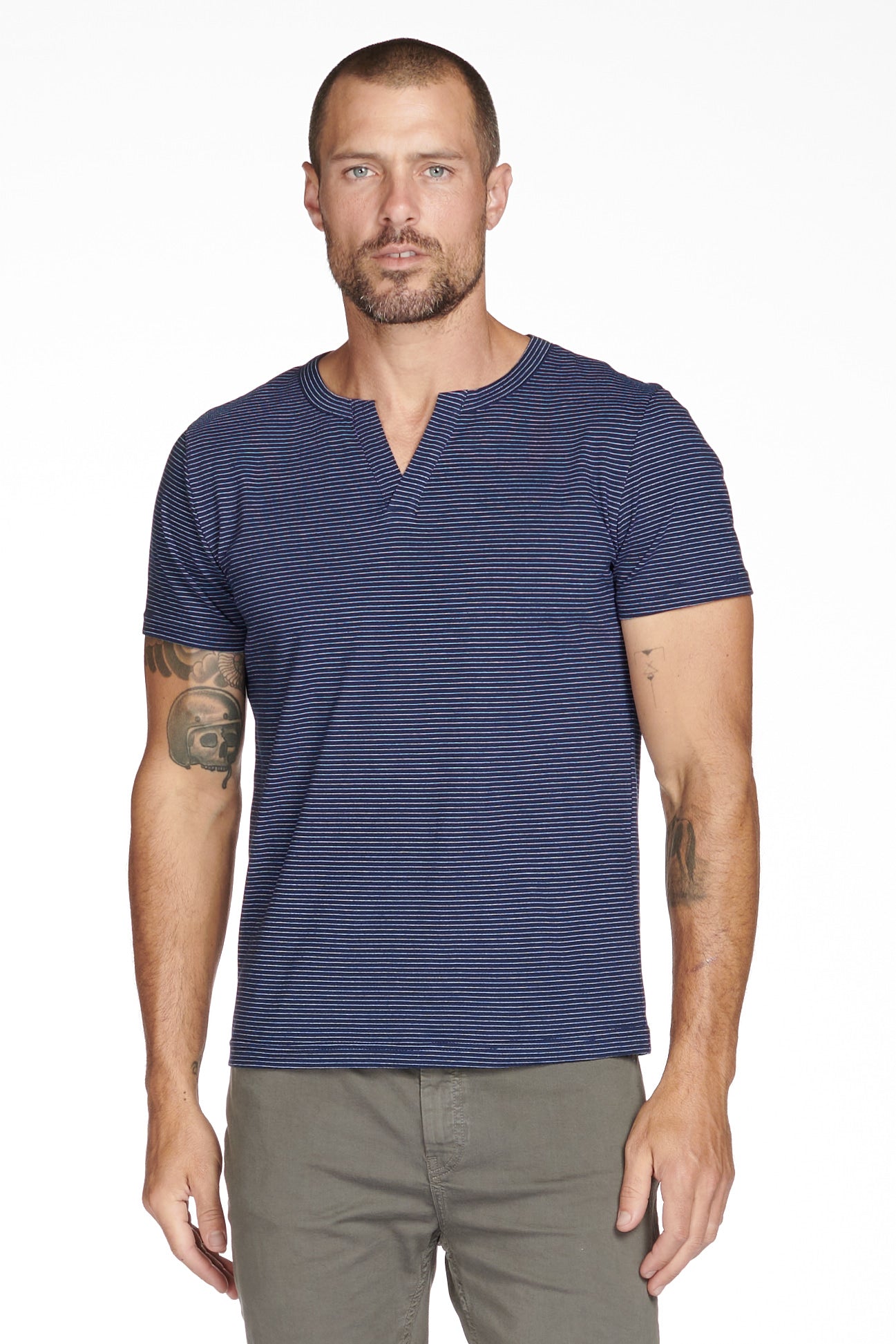 Men's Cross V-Neck Stripe Tee