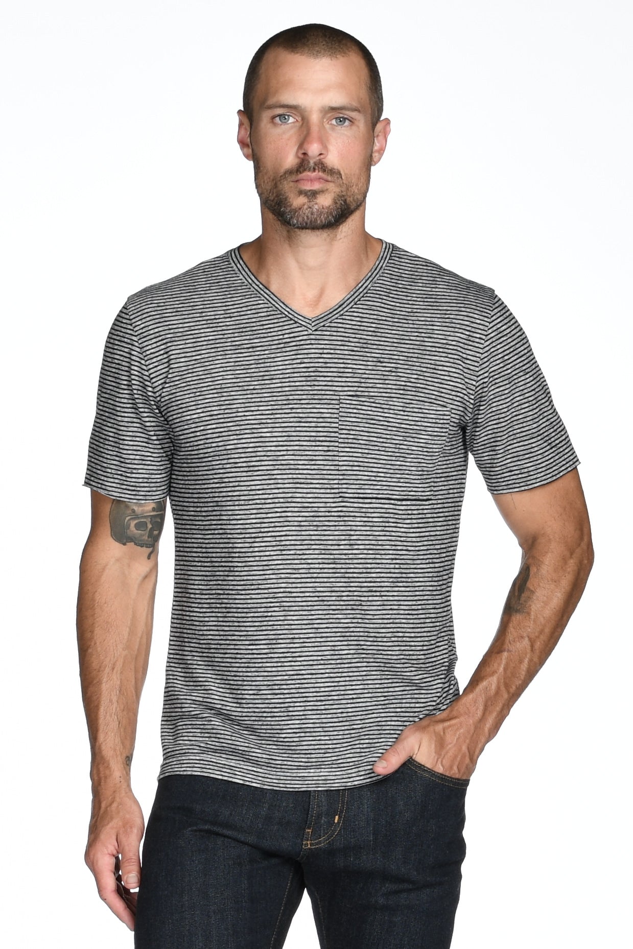 Men's Princeton Wide Pocket V-Neck Stripe Tee