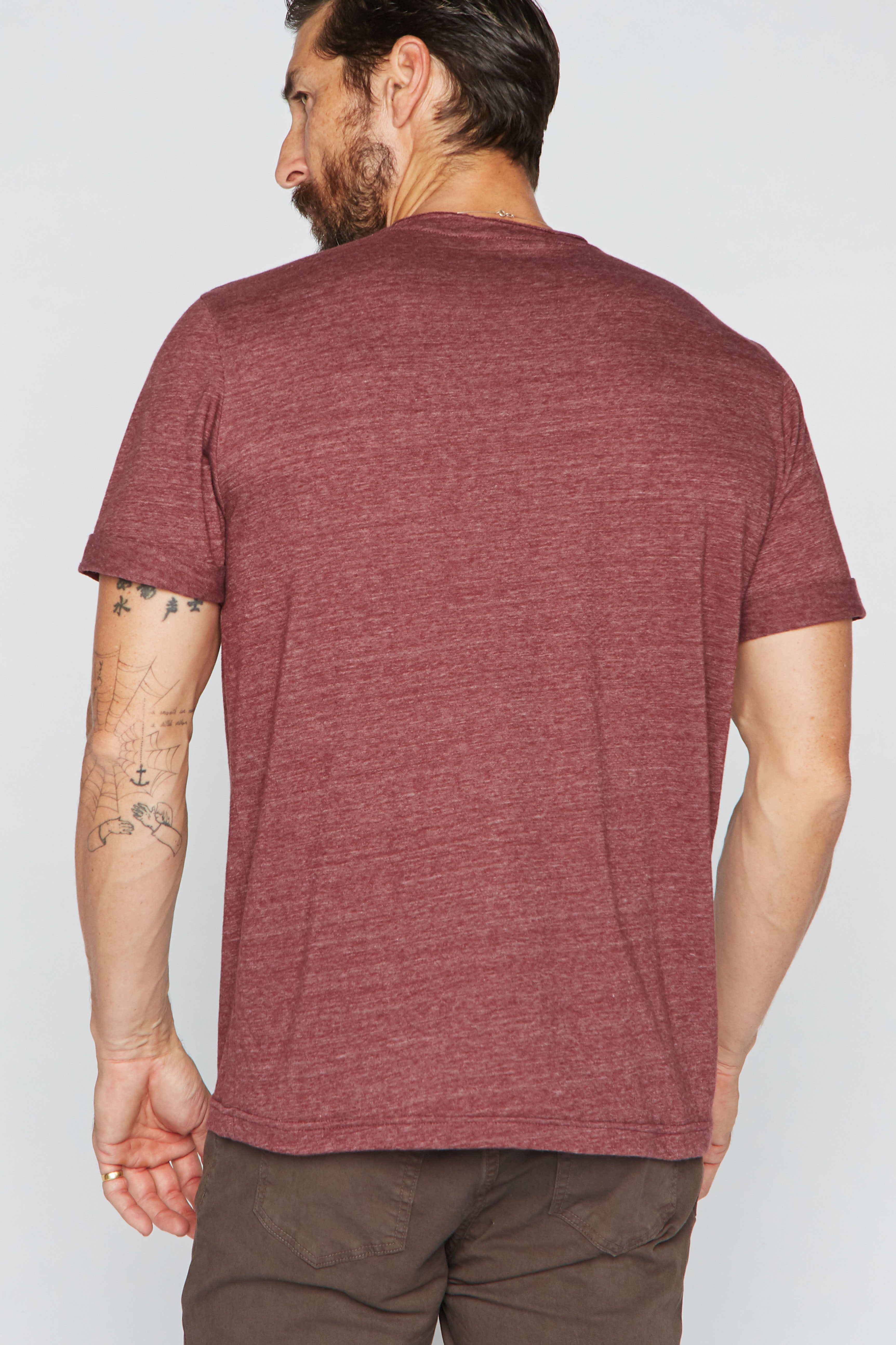 Men's Tri-Blend Stitch Sleeve V-Neck Tee