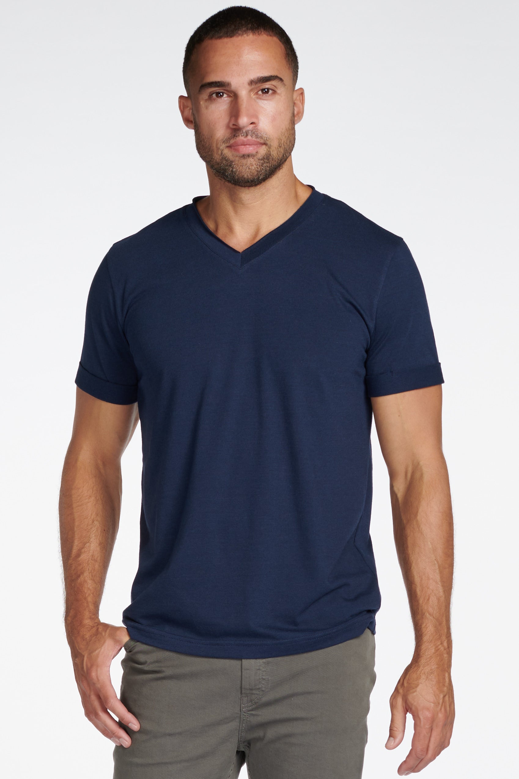 Men's Tri-Blend Stitch Sleeve V-Neck Tee