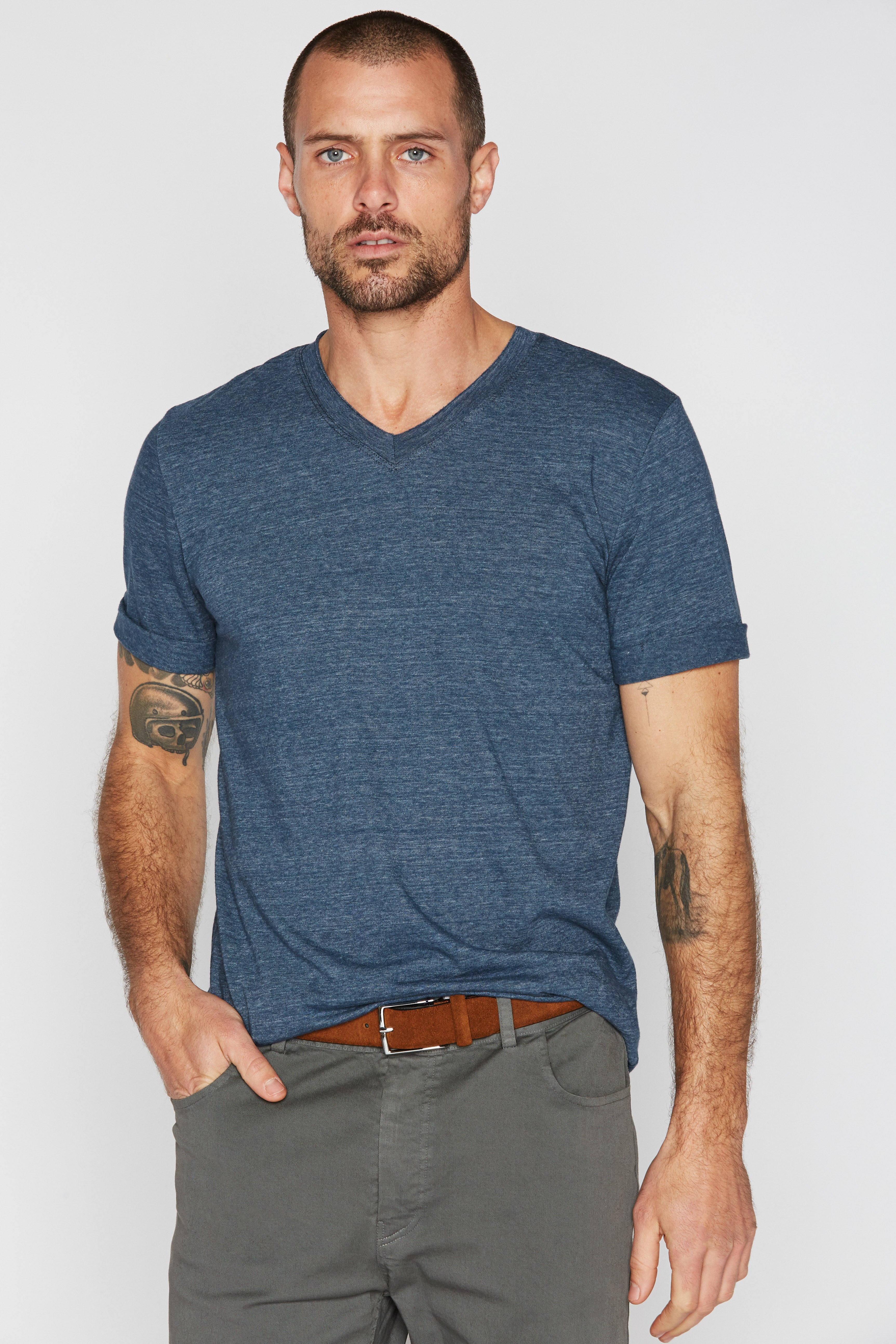 Men's Tri-Blend Stitch Sleeve V-Neck Tee