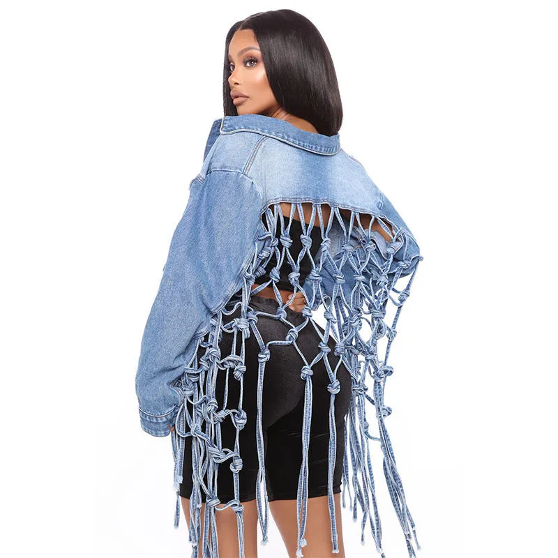 Mesh Fringed Denim Jacket