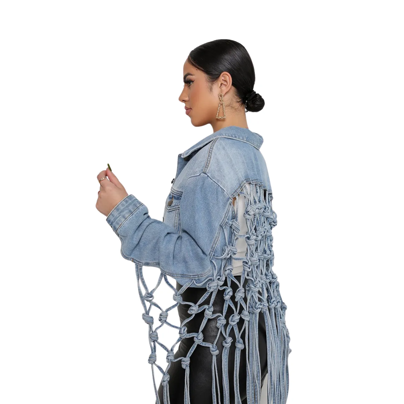 Mesh Fringed Denim Jacket