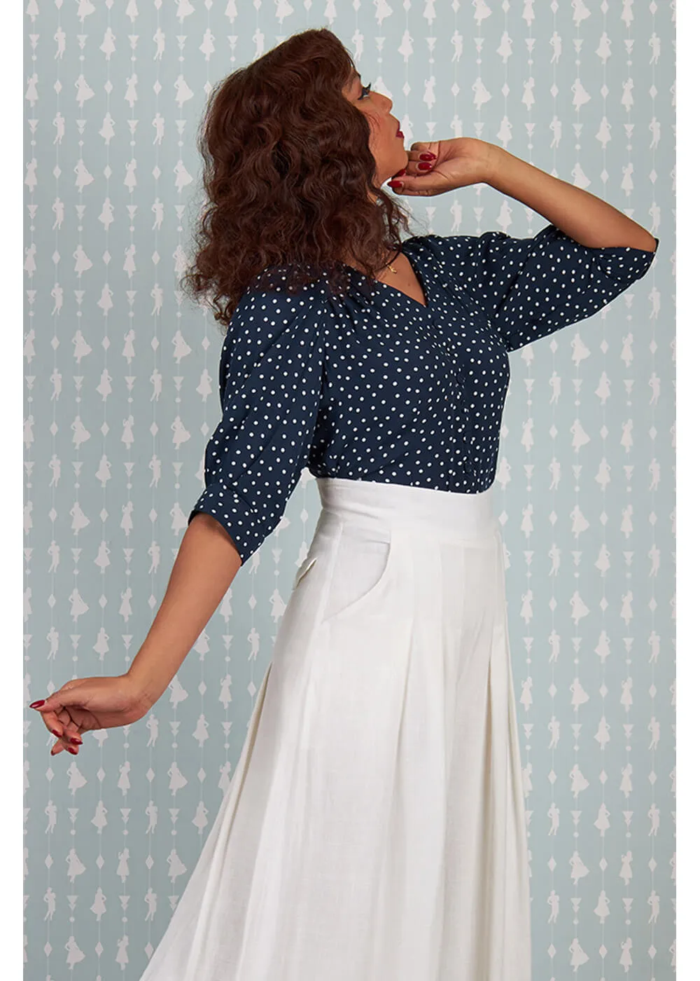 Miss Candyfloss Boronia-Lee Polkadot 40's Blouse Navy Blue