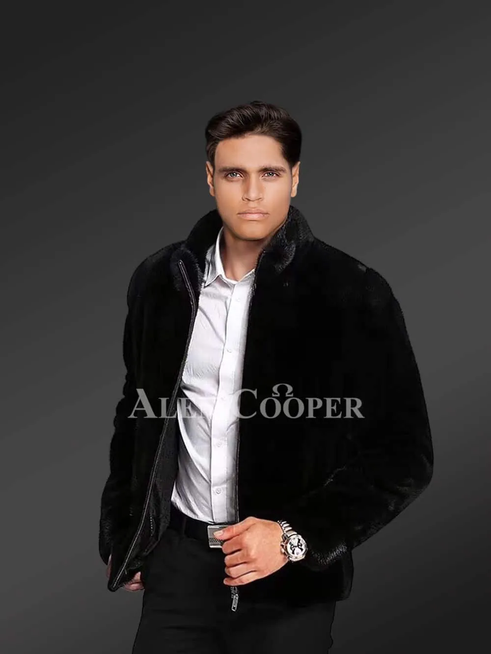 Mysterious Black Full Skin Mink Fur Jacket For Men