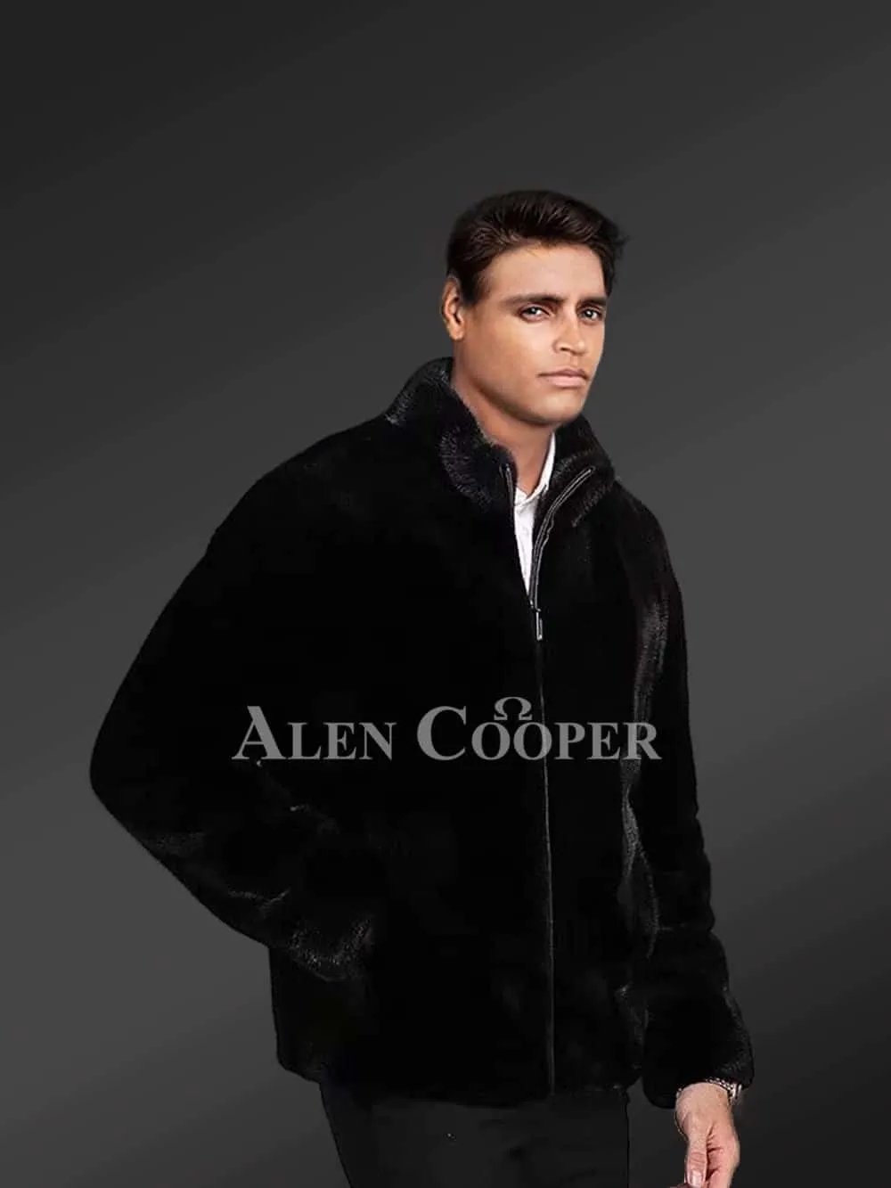 Mysterious Black Full Skin Mink Fur Jacket For Men