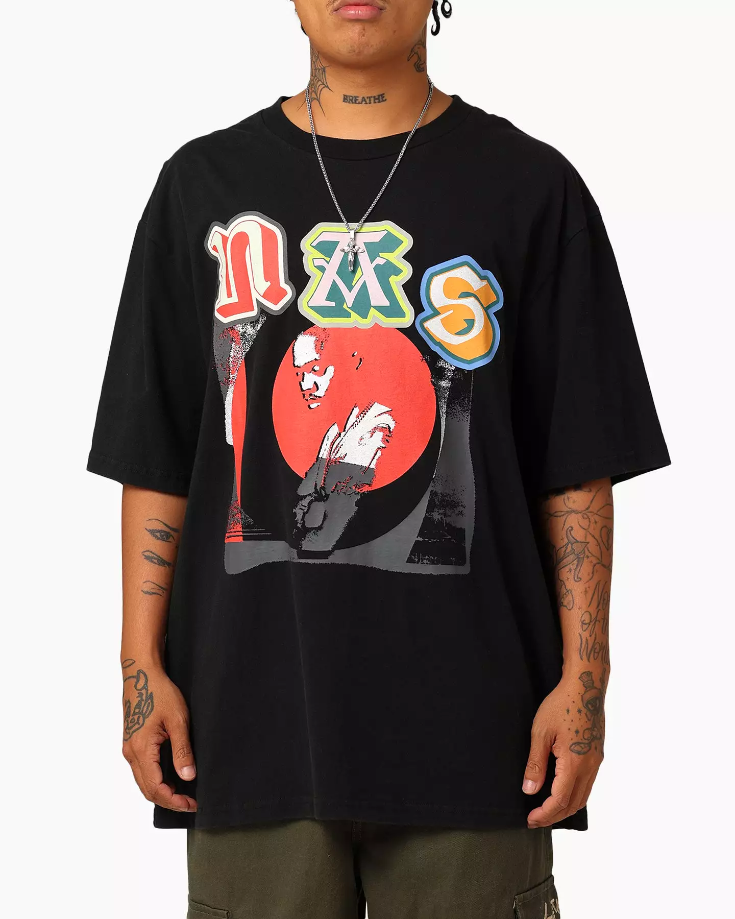 Nas Multicoloured Logo T-Shirt Washed Black