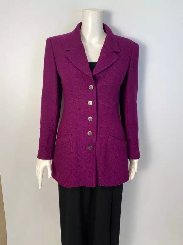 NWOT 97A, 1997 Fall Chanel Vintage Merlot Jacket Blazer FR 34 US 2/4