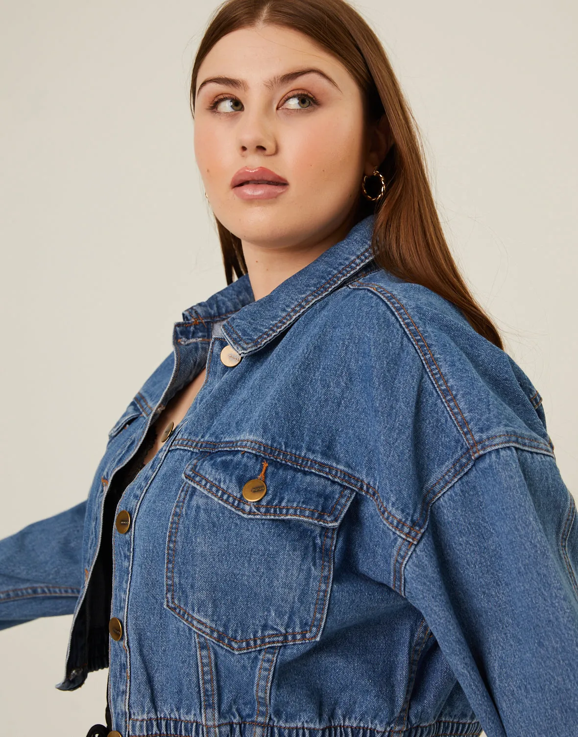 Plus Size Elasticized Denim Jacket