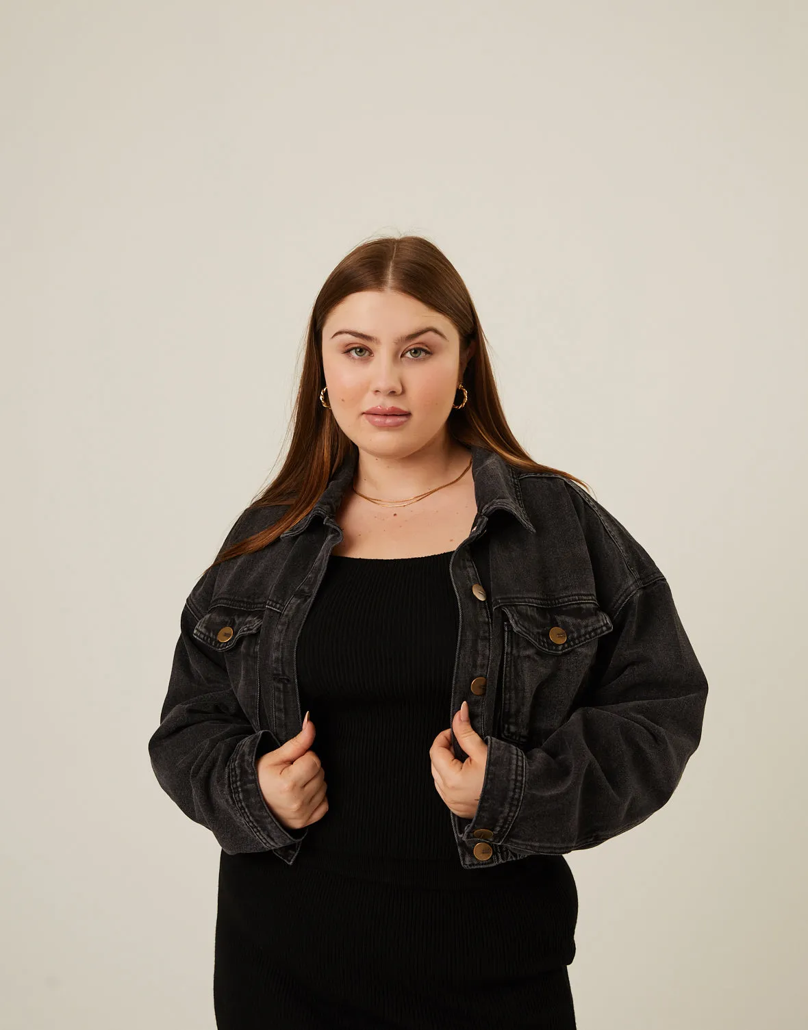 Plus Size Elasticized Denim Jacket