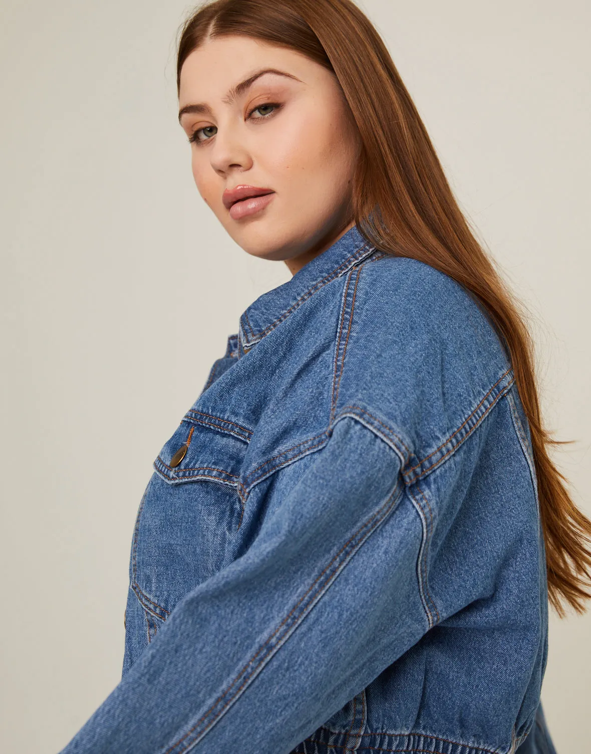 Plus Size Elasticized Denim Jacket