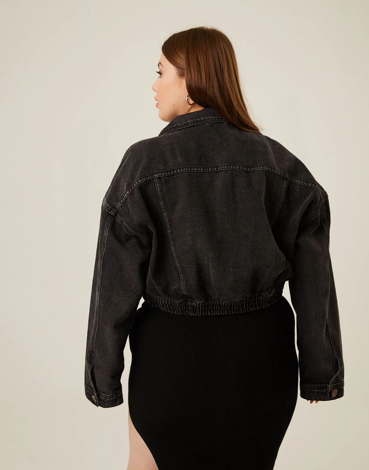 Plus Size Elasticized Denim Jacket